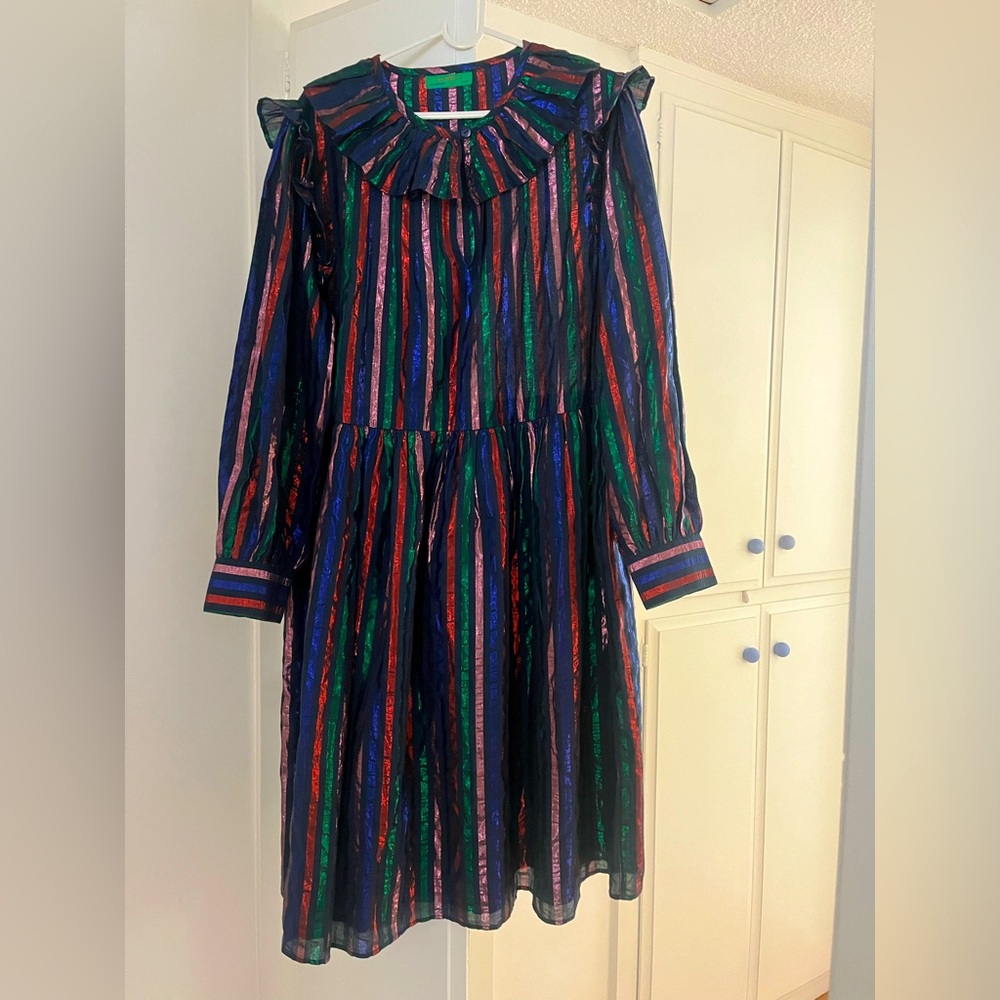 Clare V Leonie Multicolor Metallic Stripe Dress Brand New